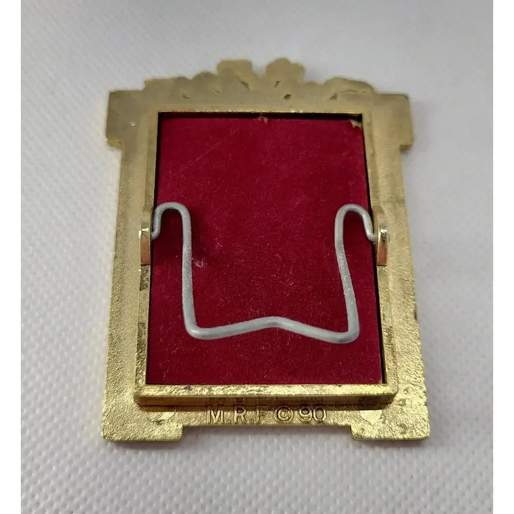 Vintage 1990 MRF Photo Frame Gold Ribbon Burgundy Enamel Tabletop